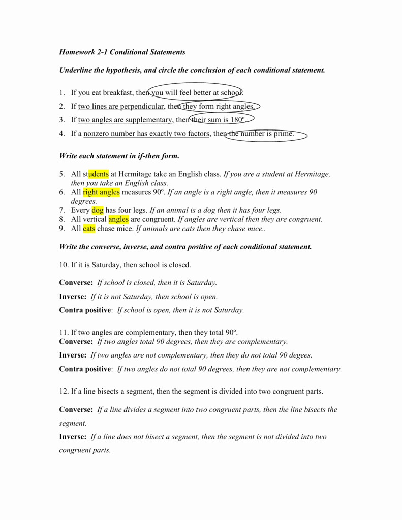Conditional Statements Worksheet with Answers Elegant Geometry Conditional Statements Worksheet with Answers