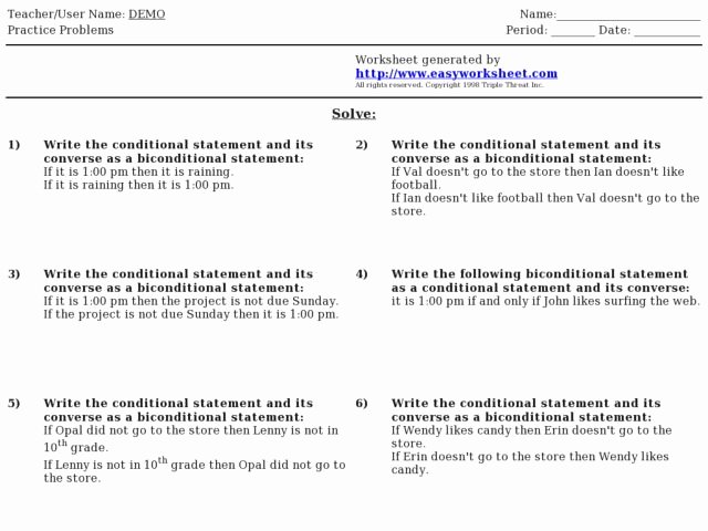 Conditional Statements Worksheet with Answers New Easy Worksheet Conditional and Biconditional Statements