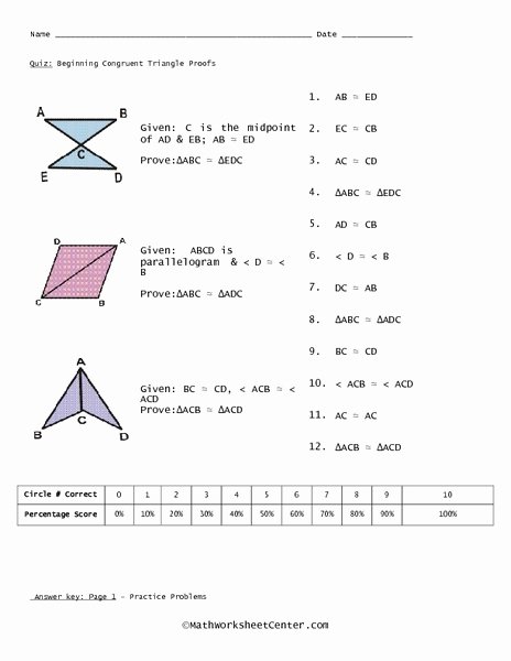 Congruent Triangles Worksheet Answer Key Fresh Quiz Beginning Congruent Triangle Proofs Worksheet for