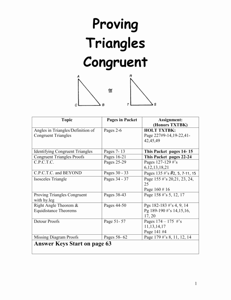 Congruent Triangles Worksheet Answer Key Inspirational Proving Triangles Congruent