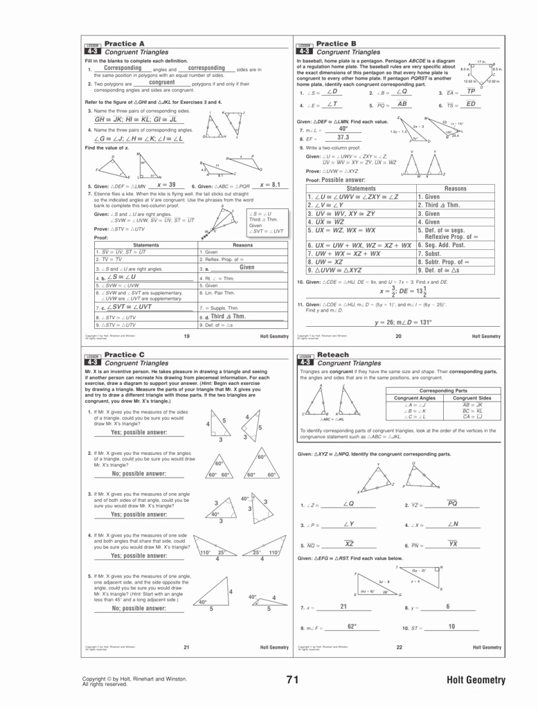 Congruent Triangles Worksheet Answers Beautiful 4 3 Practice Worksheet Congruent Triangles Answers