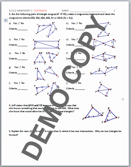 Congruent Triangles Worksheet Answers Unique Geometry Worksheet Congruent Triangles Answer Key the Best