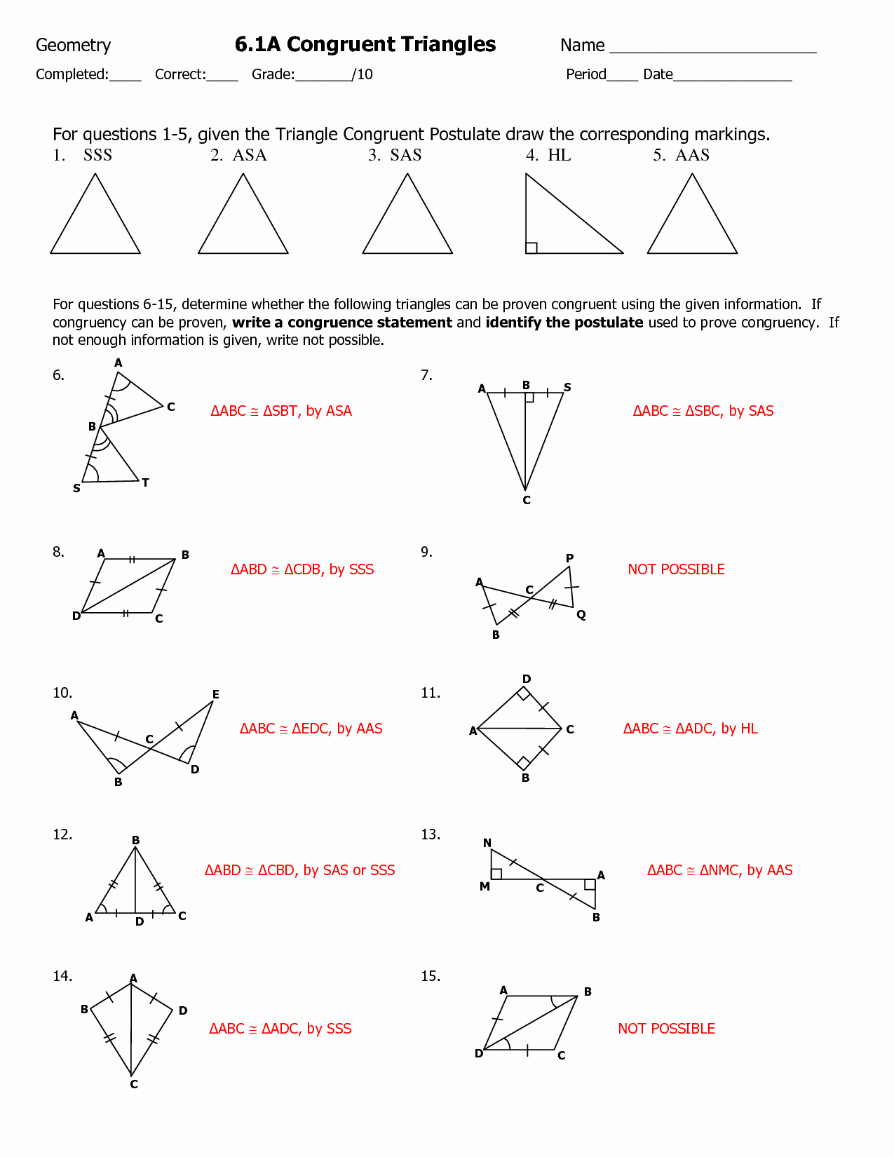 50 Congruent Triangles Worksheet With Answer