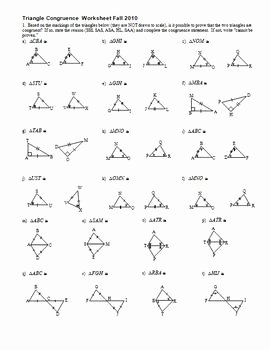 Congruent Triangles Worksheet with Answer New Triangle Congruence Worksheet Fall 2010 with Answer Key