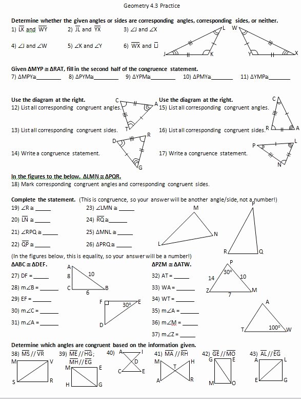 Congruent Triangles Worksheet with Answers Unique Geometry Worksheet Congruent Triangles Answer Key the Best