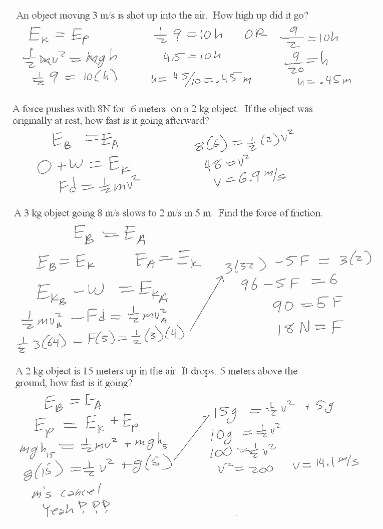 Conservation Of Energy Worksheet Answers Fresh Mr Murray S Website Work and Energy Notes