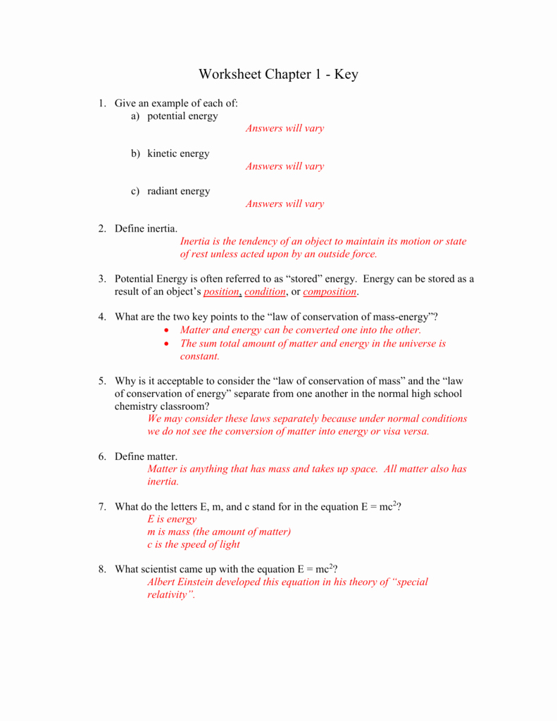 Conservation Of Energy Worksheet Answers Inspirational Law Conservation Mass Worksheet