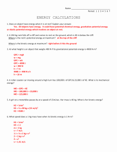 Conservation Of Energy Worksheet Answers Lovely Conservation Of Energy Worksheet 1