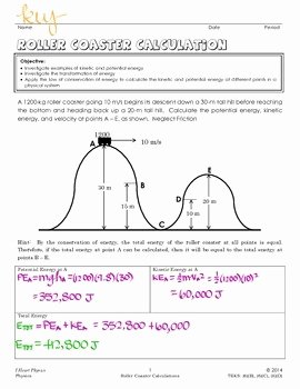Conservation Of Energy Worksheet Answers Luxury Potential and Kinetic Energy Roller Coaster Worksheet