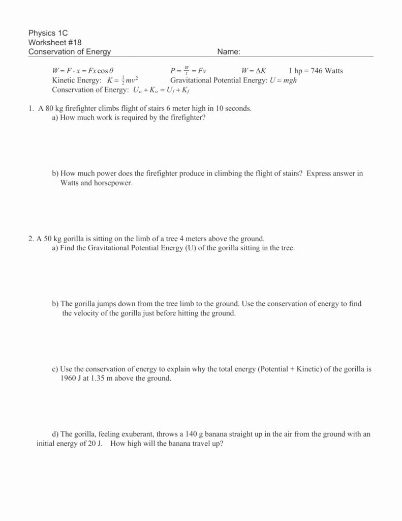 Conservation Of Energy Worksheet Answers New Modification Template Of Conservation Energy Worksheet