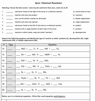 Conservation Of Mass Worksheet Awesome Balancing Chemical Equations Conservation Of Mass