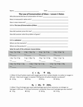 Conservation Of Mass Worksheet Beautiful Conservation Of Mass Notes and Practice