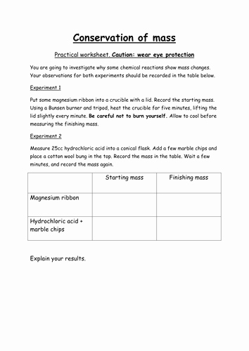 Conservation Of Mass Worksheet Best Of Conservation Of Mass by Bradscorner Teaching Resources Tes