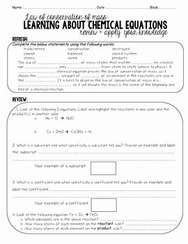 Conservation Of Mass Worksheet Fresh the Law Of Conservation Of Mass Review and Apply Practice