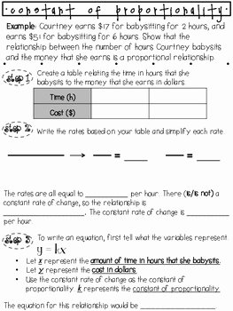 Constant Of Proportionality Worksheet Beautiful Constant Of Proportionality Introduction Notes by