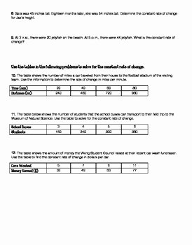 Constant Rate Of Change Worksheet Beautiful Constant Rate Of Change Tables and Word Problems by