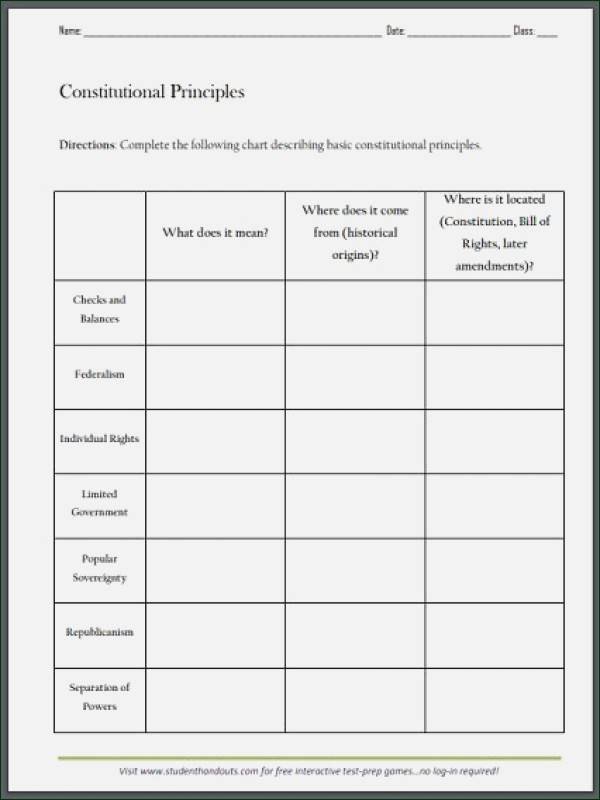 Constitutional Principles Worksheet Answers Beautiful Principles the Constitution Worksheet