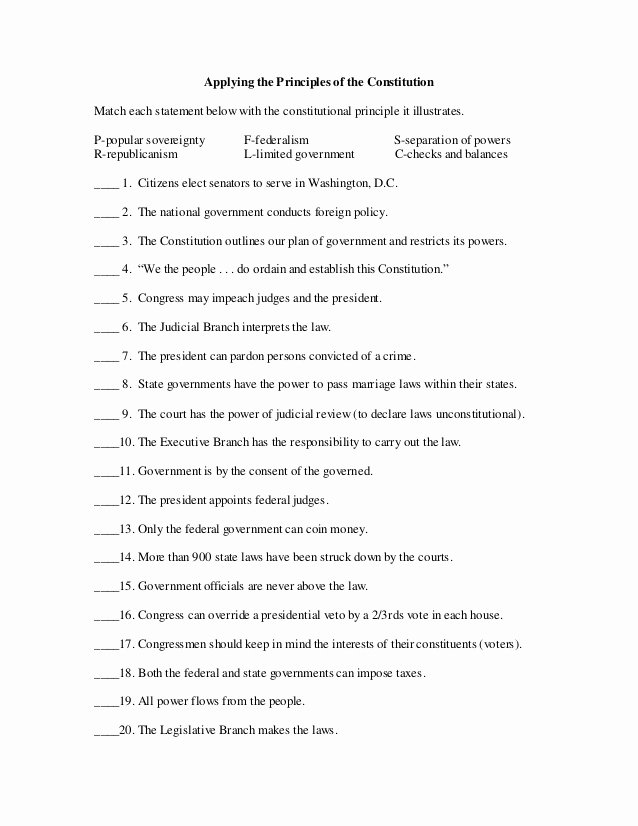 Constitutional Principles Worksheet Answers Unique Applying the Principles Of the Constitution Answer Key