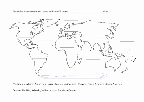 Continents and Oceans Worksheet Inspirational Blank World Map to Label Continents and Oceans by