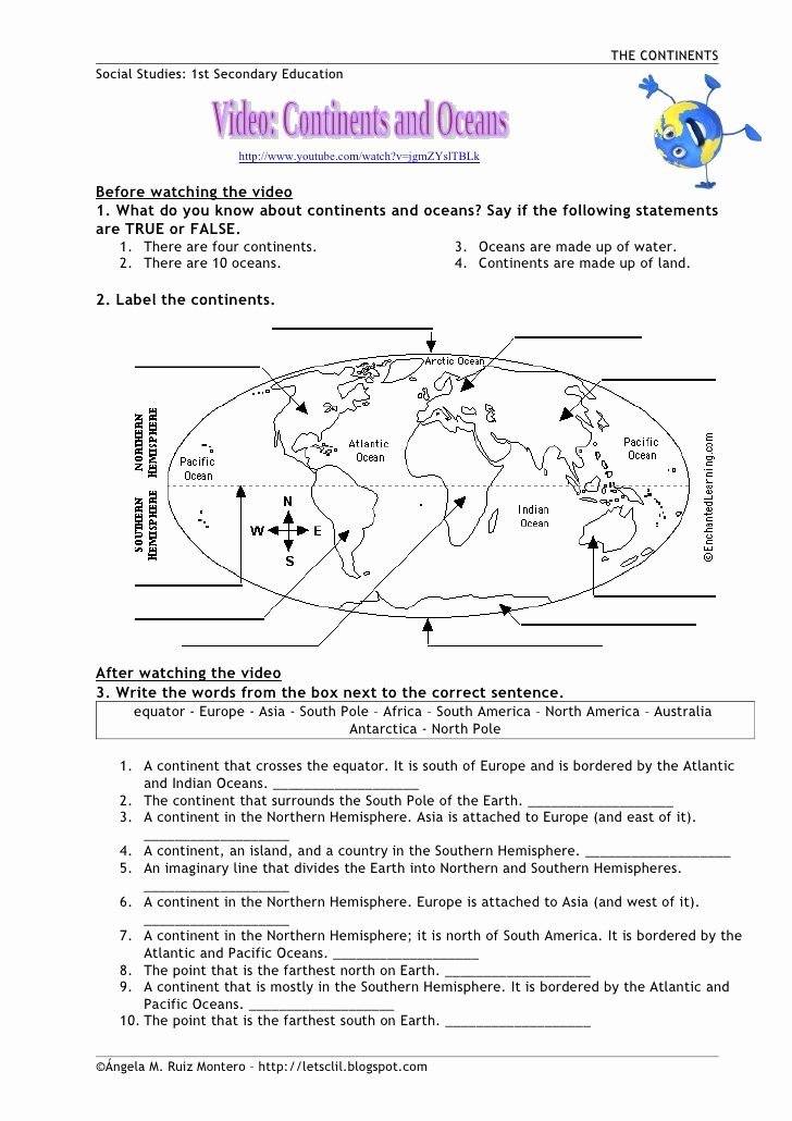Continents and Oceans Worksheet Lovely Continents and Oceans