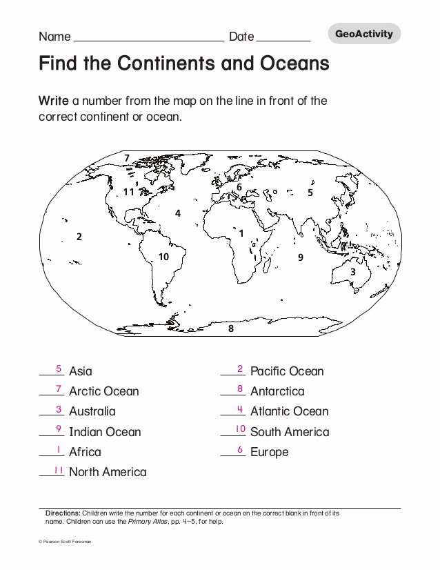 Continents And Oceans Worksheets