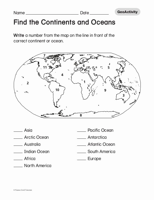 Continents and Oceans Worksheet Lovely Continents and Oceans Worksheet