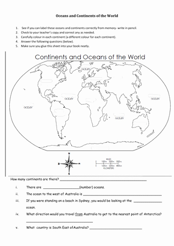 Continents and Oceans Worksheet Luxury Oceans and Continents Worksheet by Gcmem