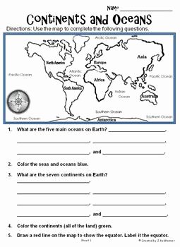 Continents and Oceans Worksheet Pdf Awesome Geography Packet Continents Oceans &amp; Hemispheres by