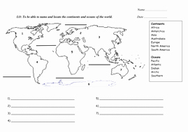 Continents and Oceans Worksheet Pdf Awesome Year 2 Continents and Oceans by Abegum5002