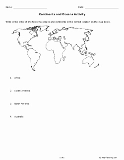 Continents and Oceans Worksheet Pdf Best Of Continents and Oceans Activity Grade 10 Free Printable