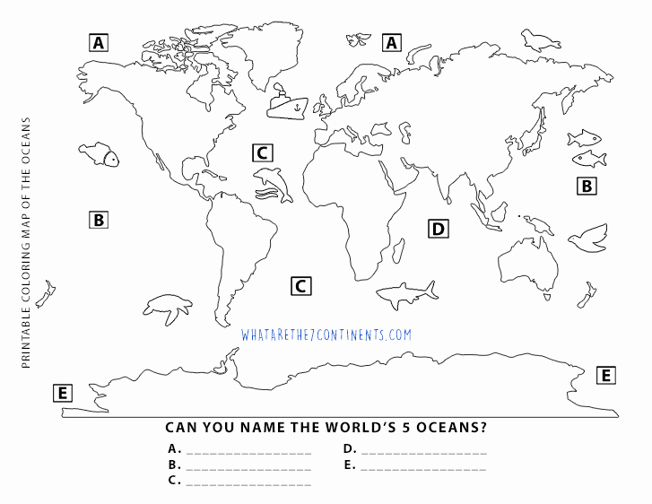 Continents and Oceans Worksheet Pdf New Printable 5 Oceans Coloring Map for Kids