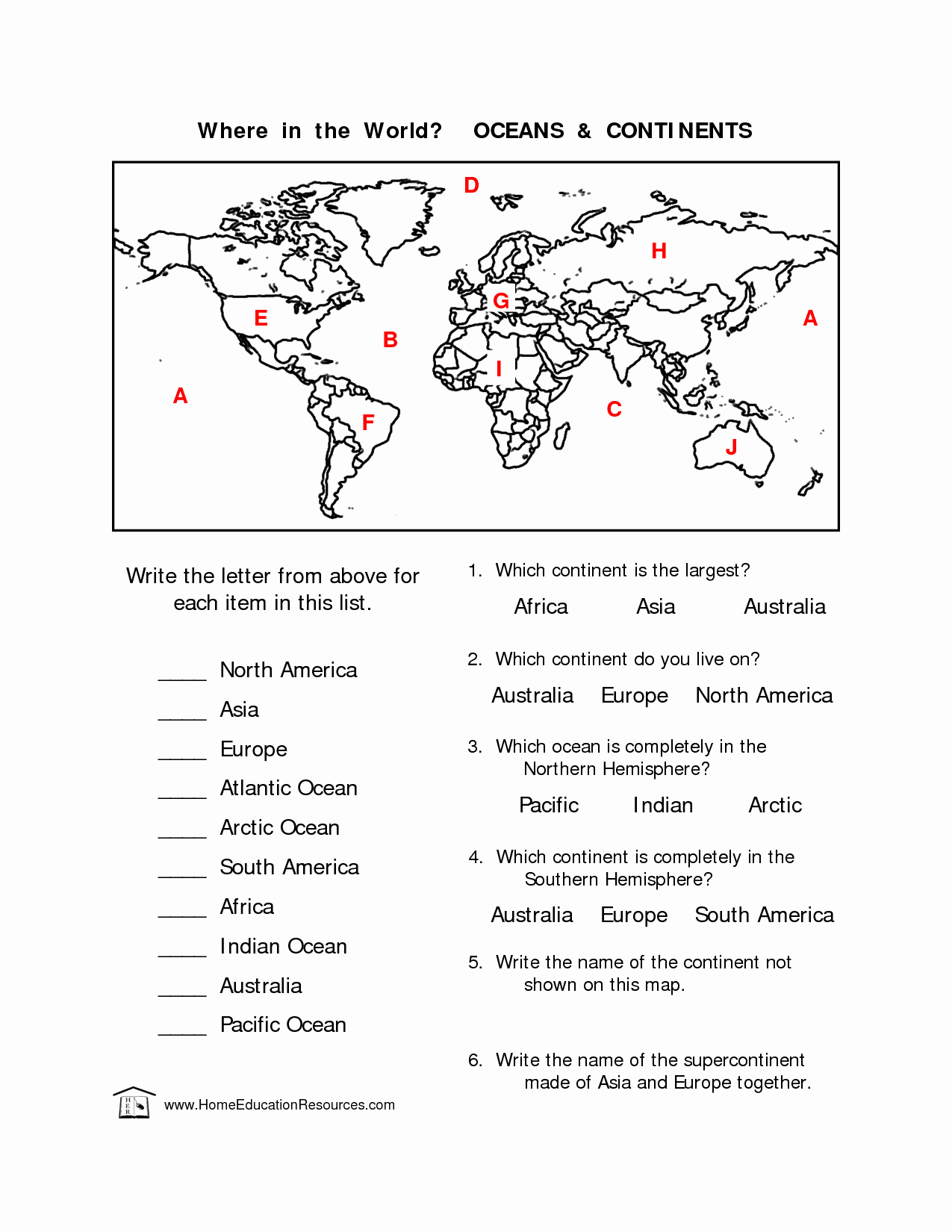 Continents and Oceans Worksheet Pdf Unique 10 Best Of Printable Map Worksheets United States
