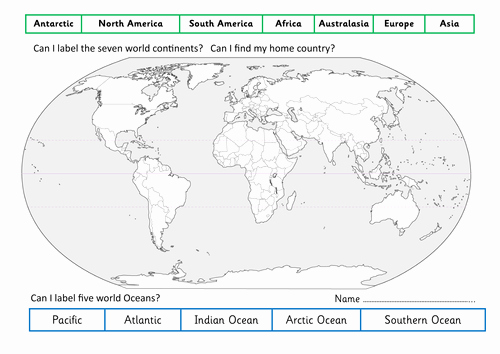 Continents and Oceans Worksheet Pdf Unique Label the World Continents and Oceans Geography and