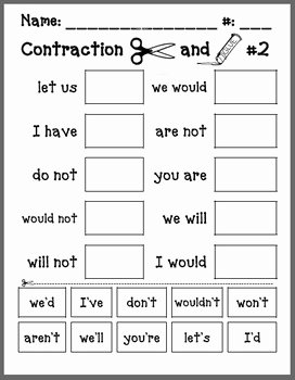 Contractions Worksheet 2nd Grade Elegant Contraction Cut and Paste 2 by David