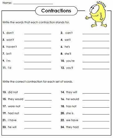 Contractions Worksheet 2nd Grade Elegant Contraction Worksheets Teaching Contractions