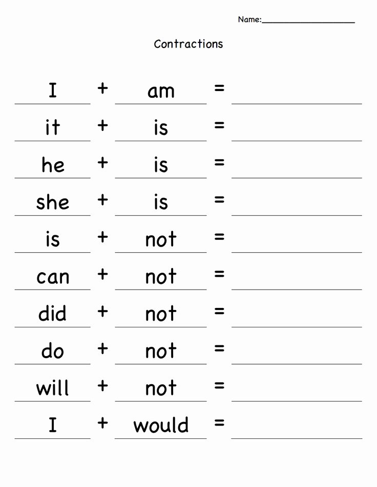 Contractions Worksheet 2nd Grade Inspirational Contractions Pdf School