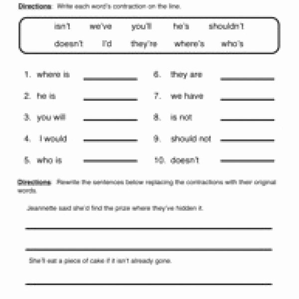 Contractions Worksheet 2nd Grade Inspirational Contractions Worksheet Word Bank