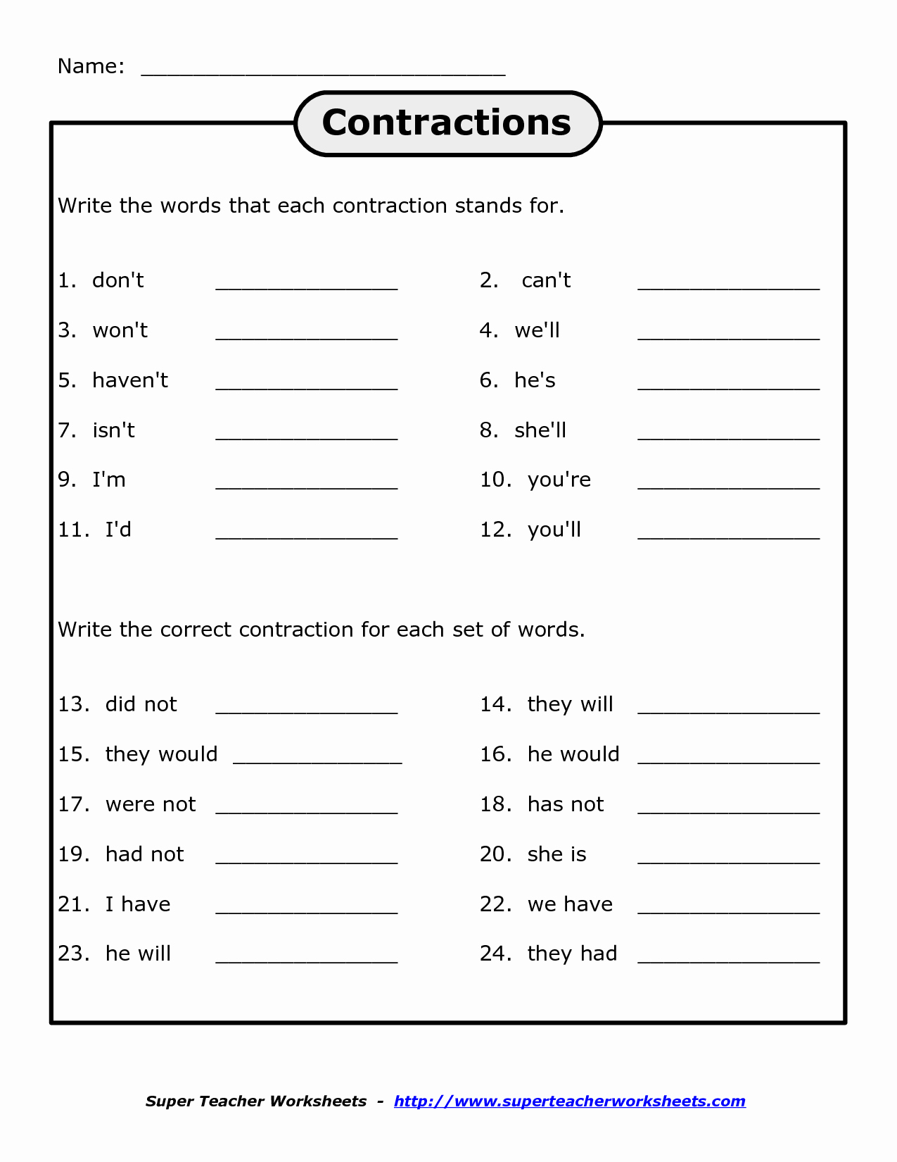 Contractions Worksheet 2nd Grade New Free Printables for 4th Grade Science