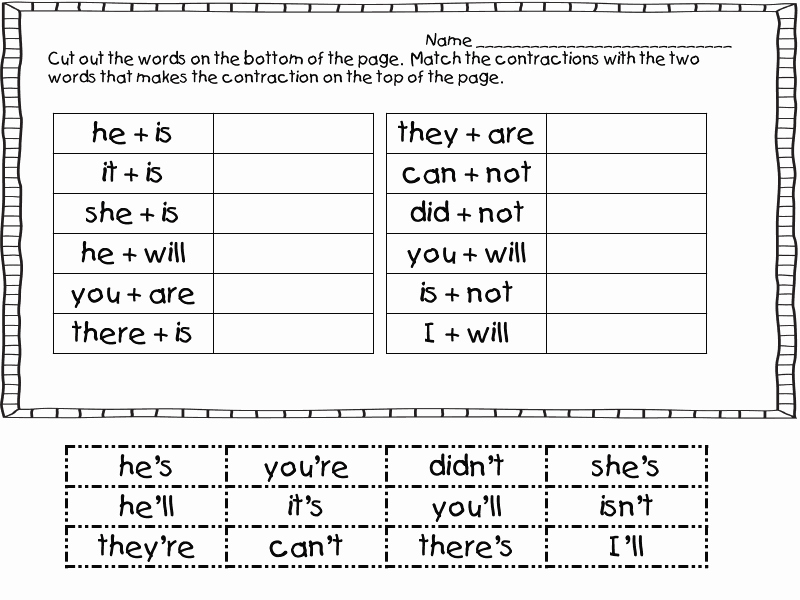 Contractions Worksheet 2nd Grade