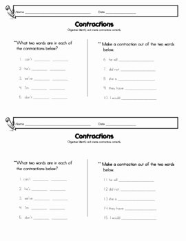 Contractions Worksheet 2nd Grade Unique Contractions Worksheet or Test for 2nd or 3rd Grade by Ivy