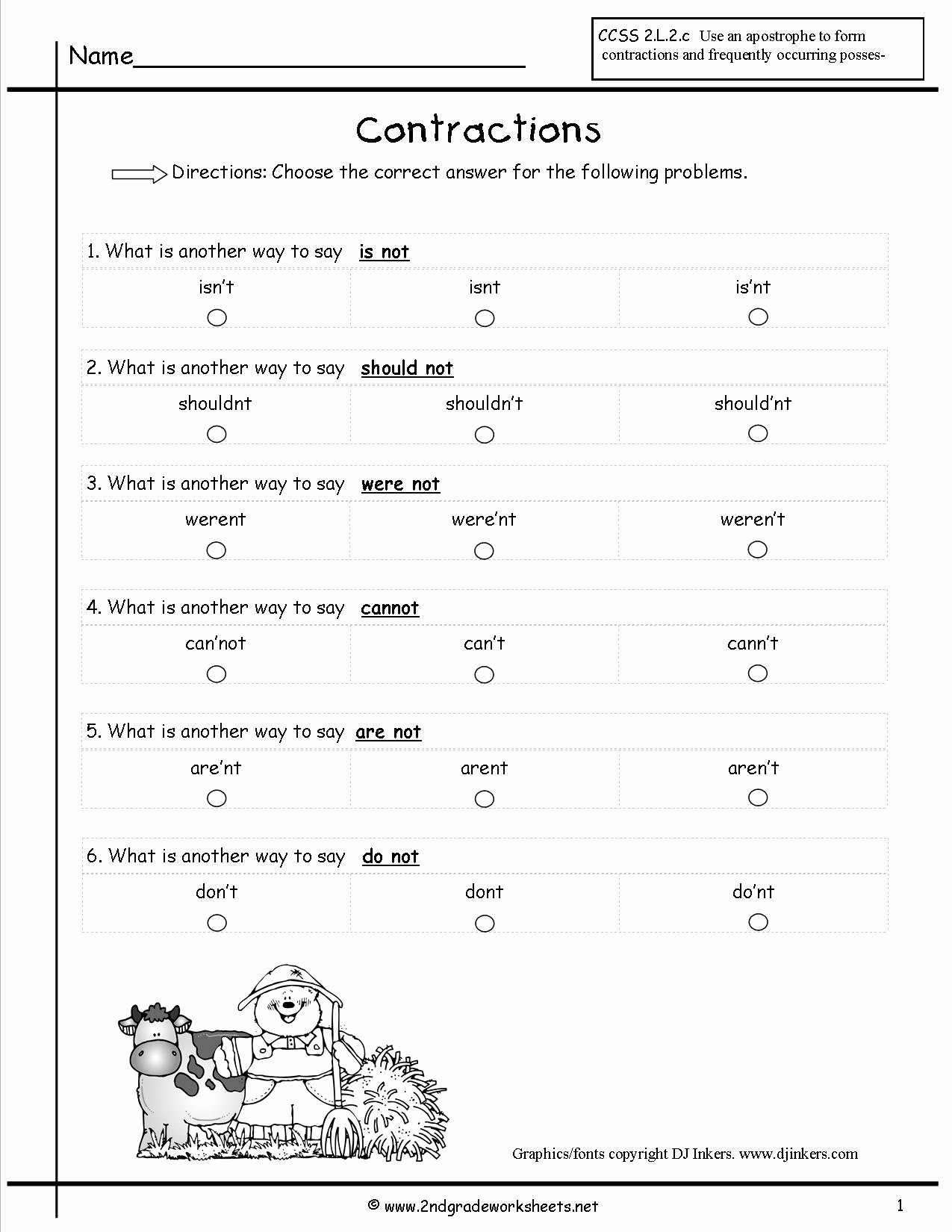 Contractions Worksheet 2nd Grade Unique Free Contractions Worksheets and Printouts