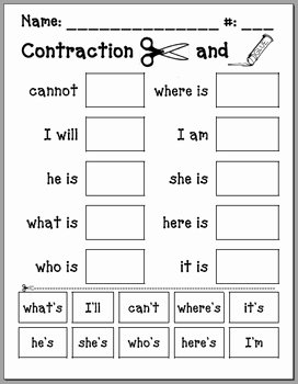 Contractions Worksheet 3rd Grade Inspirational Contraction Cut and Paste 1