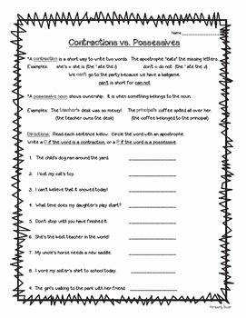 Contractions Worksheet 3rd Grade Lovely Possessives Vs Contractions Worksheet by 4 Little Baers