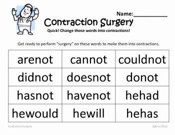 Contractions Worksheet 3rd Grade New Contraction Surgery 2nd 3rdgrade Mon Core Practice