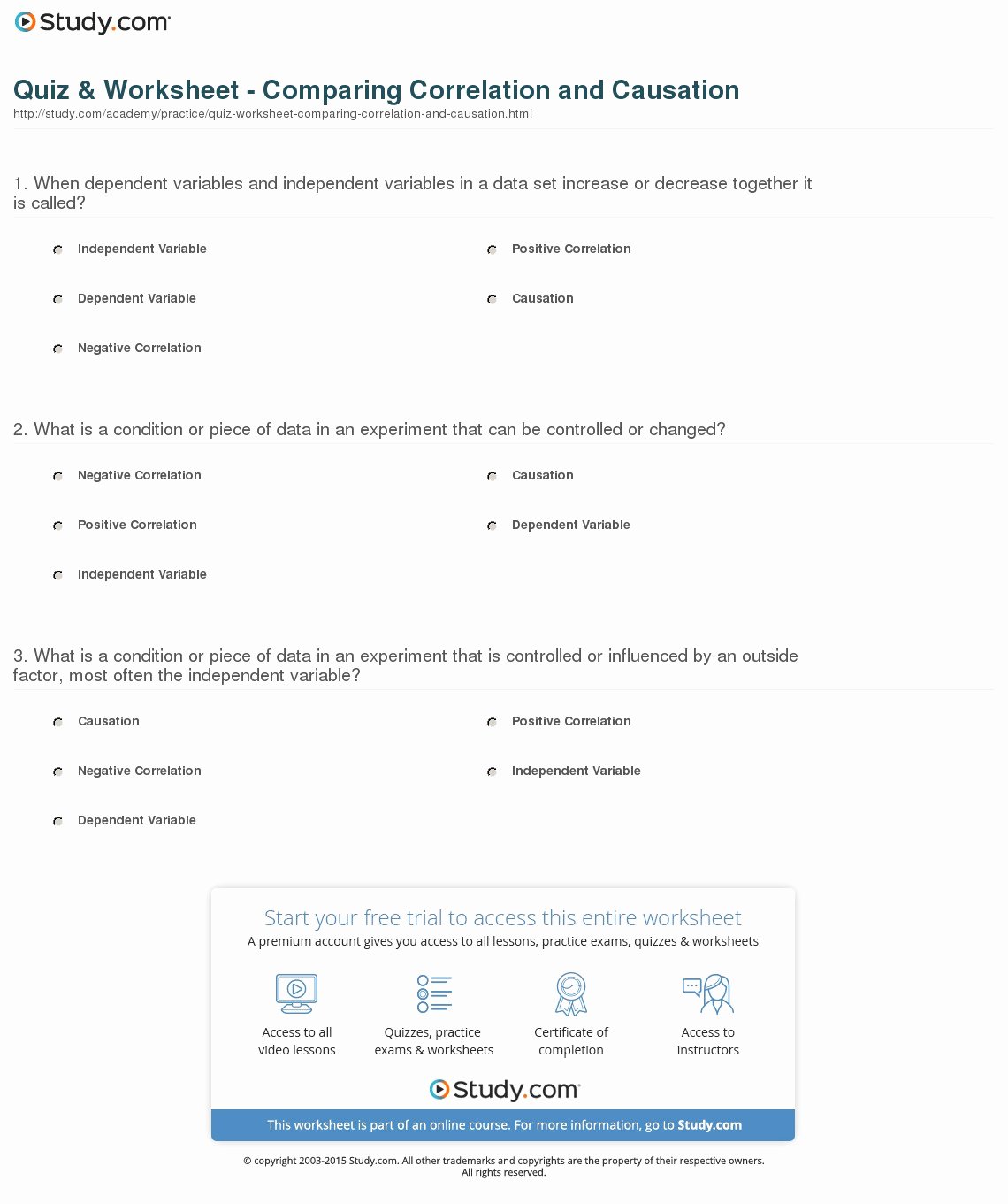 Correlation Vs Causation Worksheet Beautiful Quiz &amp; Worksheet Paring Correlation and Causation