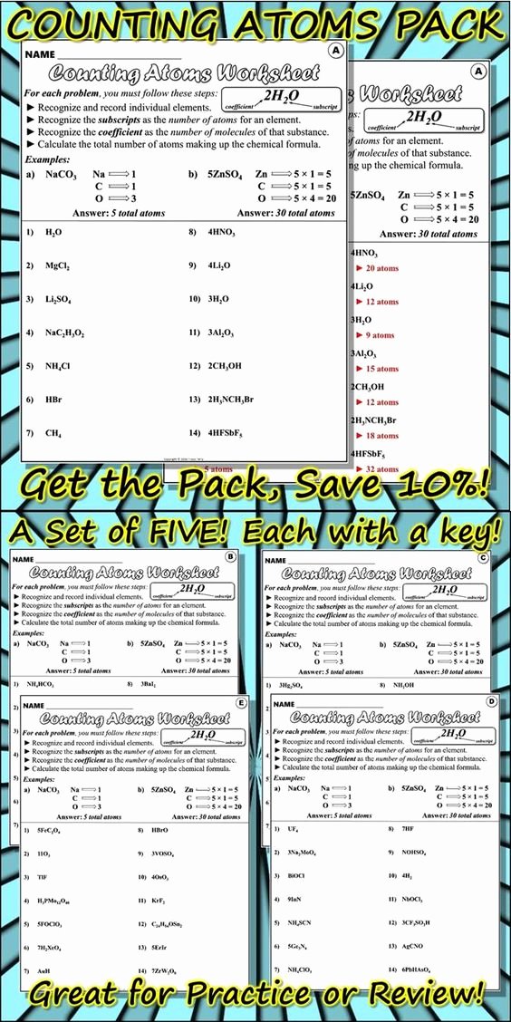 Counting atoms Worksheet Answer Key Awesome Bundle Counting atoms Pack Pinterest