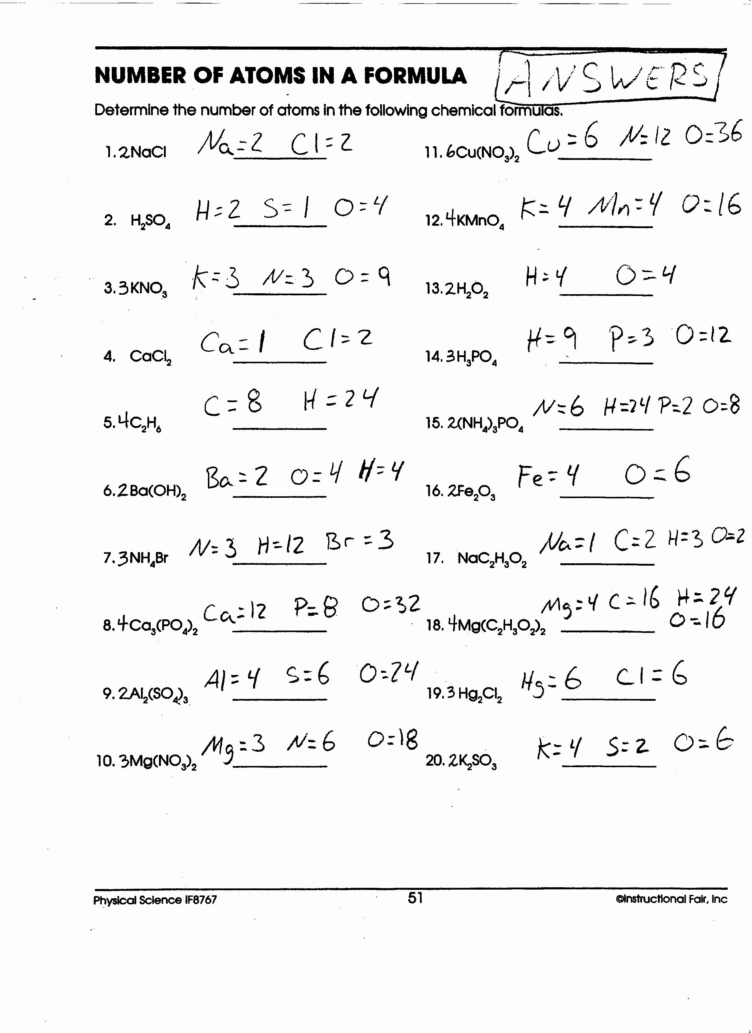 50 Counting Atoms Worksheet Answer Key