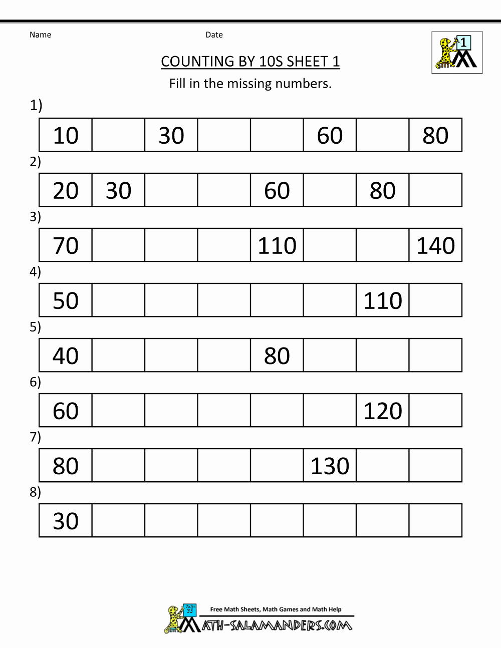 Counting In 10s Worksheet New 1st Grade Math Worksheets Counting by 1s 5s and 10s