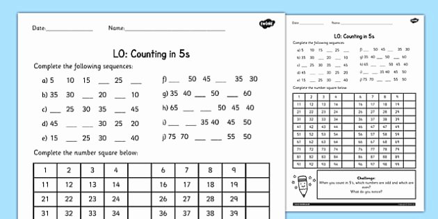 Counting In 5s Worksheet Unique Counting In 5s Worksheet Counting Worksheet 4 Numbers