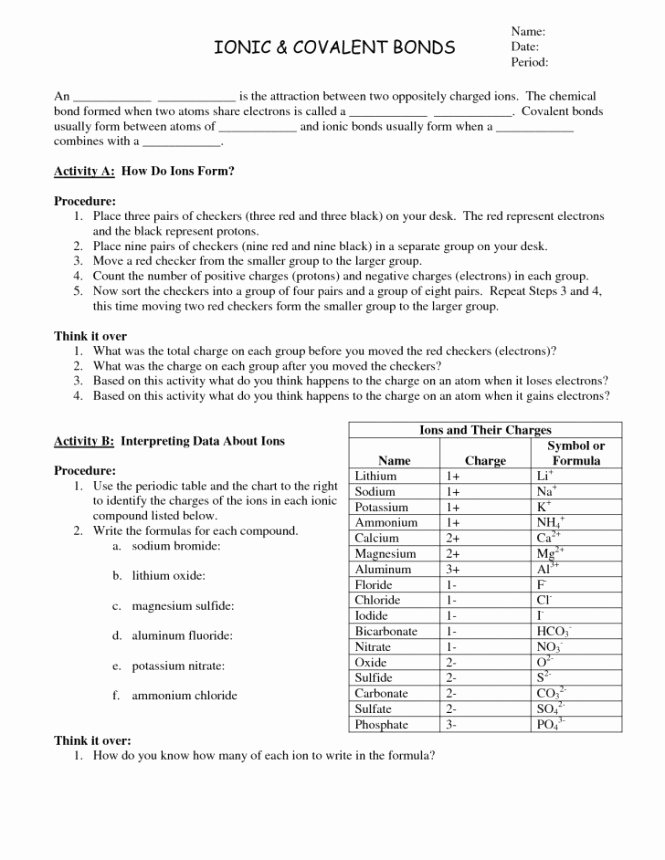 Covalent Bonding Worksheet Answers Awesome Chemical Bonding Worksheet Answers